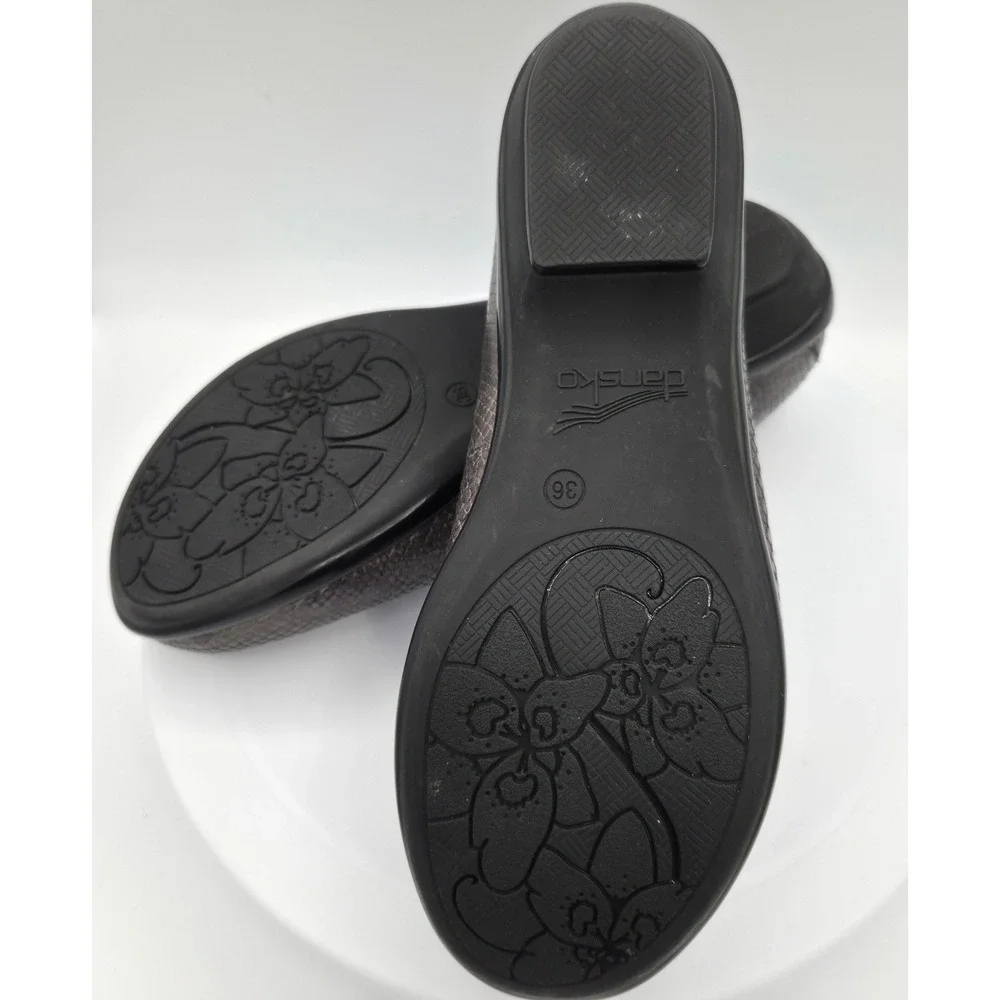 Dansko Aimee Grey Snakeskin Embossed Leather Loafers Slip On Shoes Womens 36